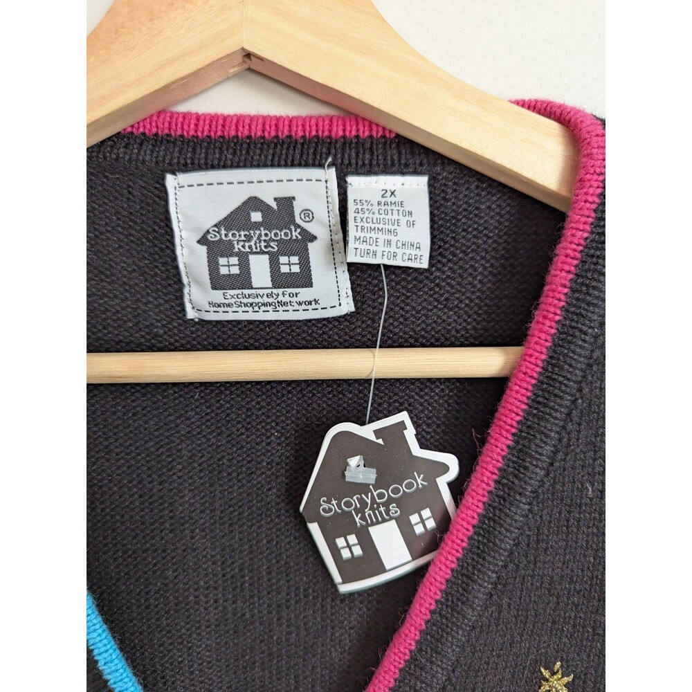 Storybook Knits 2X Cotton Teacher Cardigan Sweater Hands For World Peace NEW - Picture 9 of 11